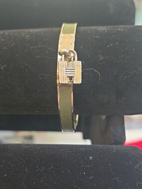 Hermes Olive Green Enamel and Silver Tone Kelly Bracelet